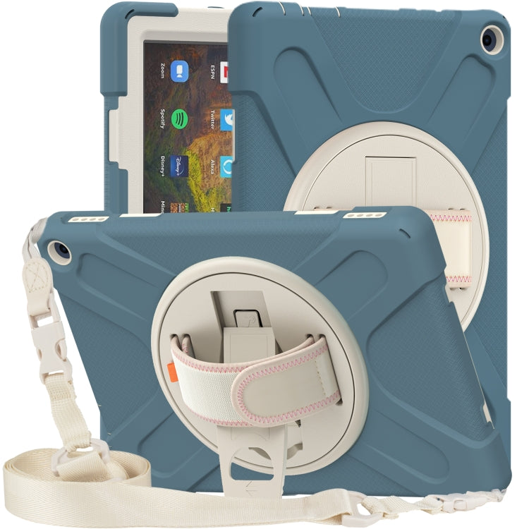 For Amazon Kindle Fire HD 10 2021 Silicone + PC Protective Case with Holder & Shoulder Strap(Cornflower Blue) - Amazon by buy2fix | Online Shopping UK | buy2fix