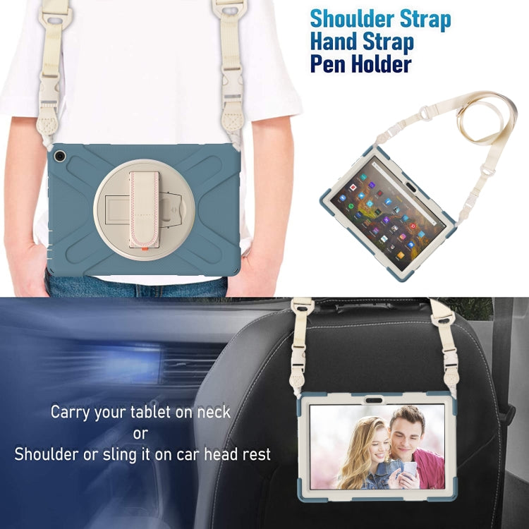 For Amazon Kindle Fire HD 10 2021 Silicone + PC Protective Case with Holder & Shoulder Strap(Cornflower Blue) - Amazon by buy2fix | Online Shopping UK | buy2fix