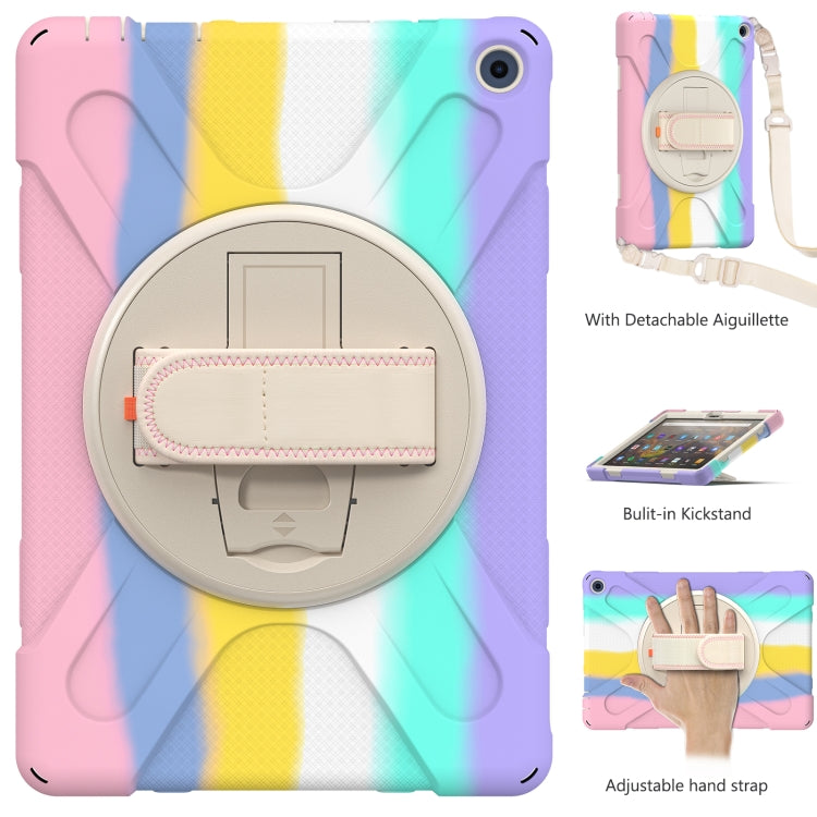 For Amazon Kindle Fire HD 10 2021 Silicone + PC Protective Case with Holder & Shoulder Strap(Colorful Pink) - Amazon by buy2fix | Online Shopping UK | buy2fix