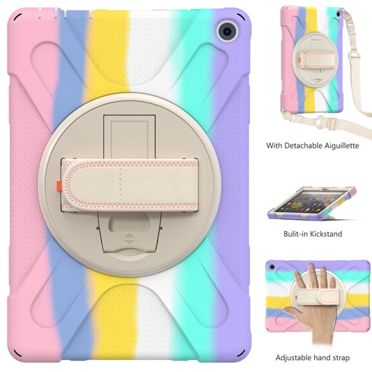 For Amazon Kindle Fire HD 10 2021 Silicone + PC Protective Case with Holder & Shoulder Strap(Colorful Pink) - Amazon by buy2fix | Online Shopping UK | buy2fix