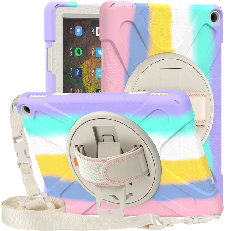 For Amazon Kindle Fire HD 10 2021 Silicone + PC Protective Case with Holder & Shoulder Strap(Colorful Pink) - Amazon by buy2fix | Online Shopping UK | buy2fix