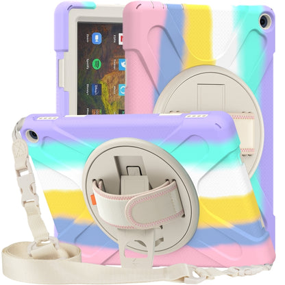 For Amazon Kindle Fire HD 10 2021 Silicone + PC Protective Case with Holder & Shoulder Strap(Colorful Pink) - Amazon by buy2fix | Online Shopping UK | buy2fix