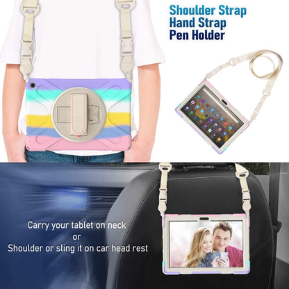 For Amazon Kindle Fire HD 10 2021 Silicone + PC Protective Case with Holder & Shoulder Strap(Colorful Pink) - Amazon by buy2fix | Online Shopping UK | buy2fix