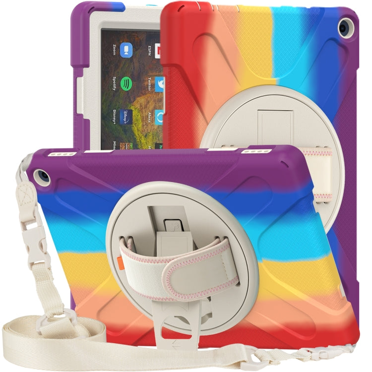 For Amazon Kindle Fire HD 10 2021 Silicone + PC Protective Case with Holder & Shoulder Strap(Colorful Red) - Amazon by buy2fix | Online Shopping UK | buy2fix