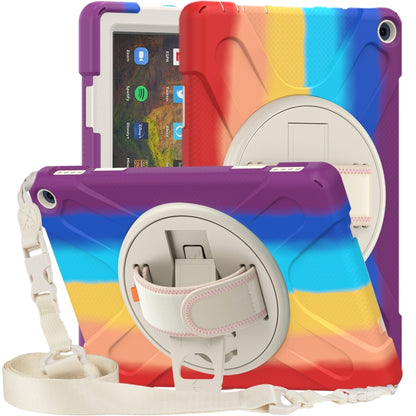 For Amazon Kindle Fire HD 10 2021 Silicone + PC Protective Case with Holder & Shoulder Strap(Colorful Red) - Amazon by buy2fix | Online Shopping UK | buy2fix