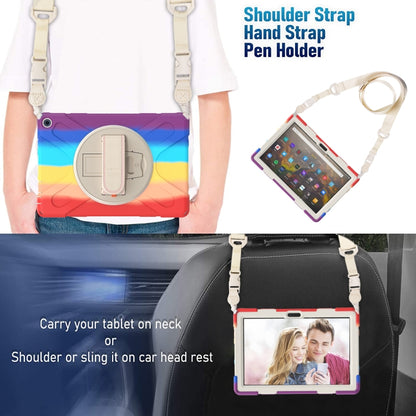 For Amazon Kindle Fire HD 10 2021 Silicone + PC Protective Case with Holder & Shoulder Strap(Colorful Red) - Amazon by buy2fix | Online Shopping UK | buy2fix