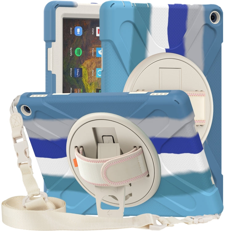 For Amazon Kindle Fire HD 10 2021 Silicone + PC Protective Case with Holder & Shoulder Strap(Colorful Blue) - Amazon by buy2fix | Online Shopping UK | buy2fix