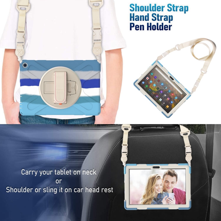 For Amazon Kindle Fire HD 10 2021 Silicone + PC Protective Case with Holder & Shoulder Strap(Colorful Blue) - Amazon by buy2fix | Online Shopping UK | buy2fix