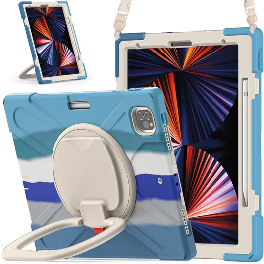 For iPad Pro 12.9 2022 / 2021 Silicone + PC Protective Tablet Case with Holder & Shoulder Strap(Colorful Blue) - iPad Pro 12.9 (2022/2021) Cases by buy2fix | Online Shopping UK | buy2fix