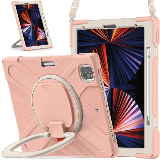 For iPad Pro 12.9 2022 / 2021 Silicone + PC Protective Tablet Case with Holder & Shoulder Strap(Rose Gold) - iPad Pro 12.9 (2022/2021) Cases by buy2fix | Online Shopping UK | buy2fix