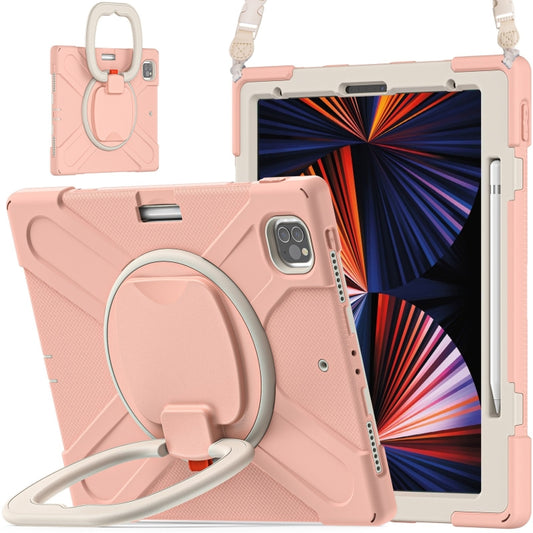 For iPad Pro 12.9 2022 / 2021 Silicone + PC Protective Tablet Case with Holder & Shoulder Strap(Rose Gold) - iPad Pro 12.9 (2022/2021) Cases by buy2fix | Online Shopping UK | buy2fix