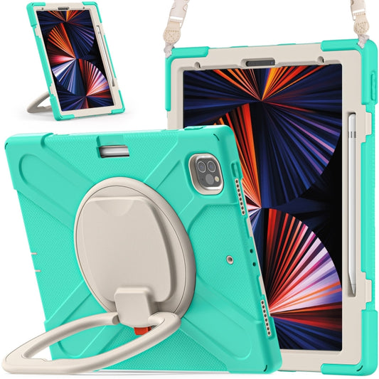 For iPad Pro 12.9 2022 / 2021 Silicone + PC Protective Tablet Case with Holder & Shoulder Strap(Mint Green) - iPad Pro 12.9 (2022/2021) Cases by buy2fix | Online Shopping UK | buy2fix