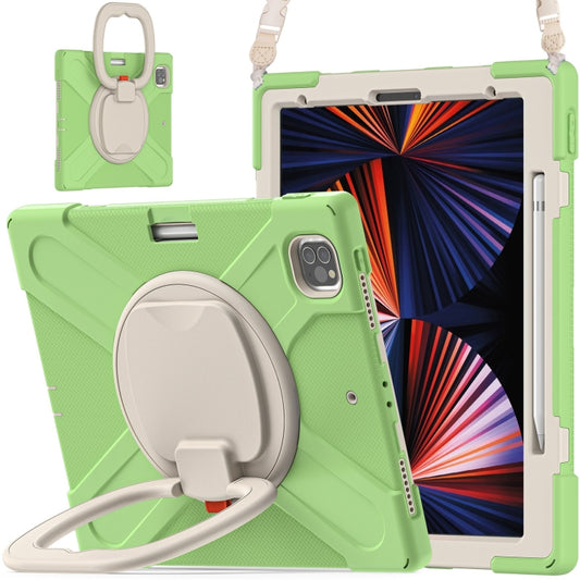 For iPad Pro 12.9 2022 / 2021 Silicone + PC Protective Tablet Case with Holder & Shoulder Strap(Matcha Green) - iPad Pro 12.9 (2022/2021) Cases by buy2fix | Online Shopping UK | buy2fix