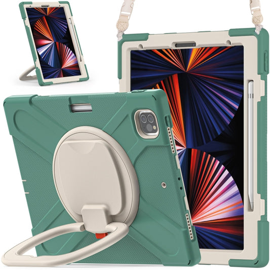 For iPad Pro 12.9 2022 / 2021 Silicone + PC Protective Tablet Case with Holder & Shoulder Strap(Emerald Green) - iPad Pro 12.9 (2022/2021) Cases by buy2fix | Online Shopping UK | buy2fix