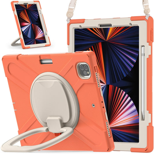 For iPad Pro 12.9 2022 / 2021 Silicone + PC Protective Tablet Case with Holder & Shoulder Strap(Living Coral) - iPad Pro 12.9 (2022/2021) Cases by buy2fix | Online Shopping UK | buy2fix