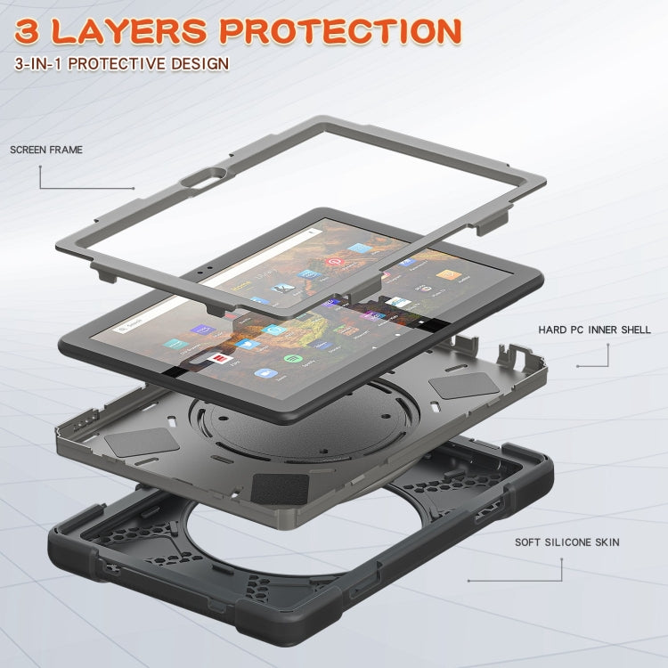 Silicone + PC Protective Case with Holder & Shoulder Strap For Amazon Kindle Fire HD 10 2021(Black+Grey) - Amazon by buy2fix | Online Shopping UK | buy2fix