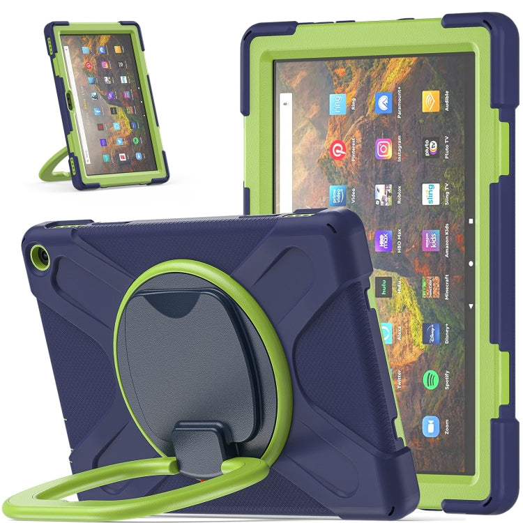 Silicone + PC Protective Case with Holder & Shoulder Strap For Amazon Kindle Fire HD 10 2021(Navy Blue + Lime) - Amazon by buy2fix | Online Shopping UK | buy2fix