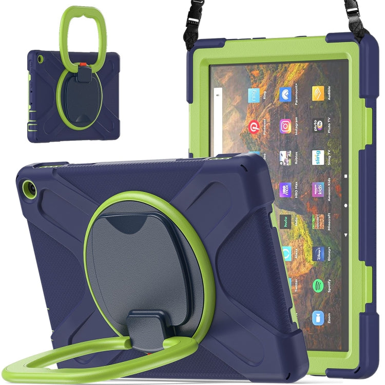 Silicone + PC Protective Case with Holder & Shoulder Strap For Amazon Kindle Fire HD 10 2021(Navy Blue + Lime) - Amazon by buy2fix | Online Shopping UK | buy2fix