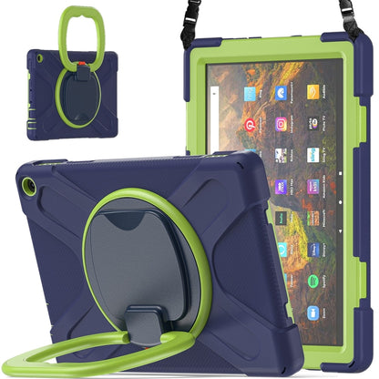 Silicone + PC Protective Case with Holder & Shoulder Strap For Amazon Kindle Fire HD 10 2021(Navy Blue + Lime) - Amazon by buy2fix | Online Shopping UK | buy2fix