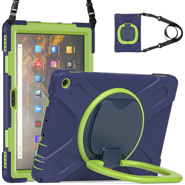 Silicone + PC Protective Case with Holder & Shoulder Strap For Amazon Kindle Fire HD 10 2021(Navy Blue + Lime) - Amazon by buy2fix | Online Shopping UK | buy2fix