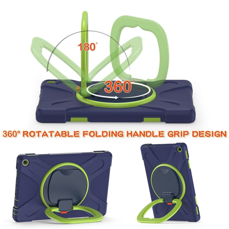 Silicone + PC Protective Case with Holder & Shoulder Strap For Amazon Kindle Fire HD 10 2021(Navy Blue + Lime) - Amazon by buy2fix | Online Shopping UK | buy2fix