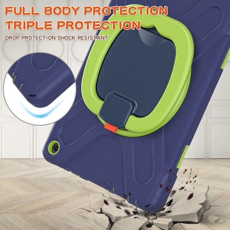 Silicone + PC Protective Case with Holder & Shoulder Strap For Amazon Kindle Fire HD 10 2021(Navy Blue + Lime) - Amazon by buy2fix | Online Shopping UK | buy2fix
