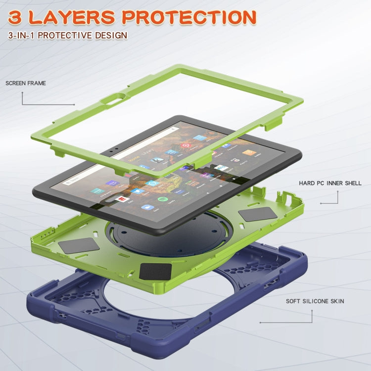 Silicone + PC Protective Case with Holder & Shoulder Strap For Amazon Kindle Fire HD 10 2021(Navy Blue + Lime) - Amazon by buy2fix | Online Shopping UK | buy2fix