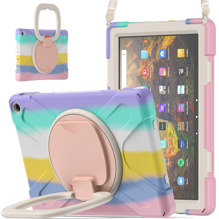 Silicone + PC Protective Case with Holder & Shoulder Strap For Amazon Kindle Fire HD 10 2021(Colorful Pink) - Amazon by buy2fix | Online Shopping UK | buy2fix