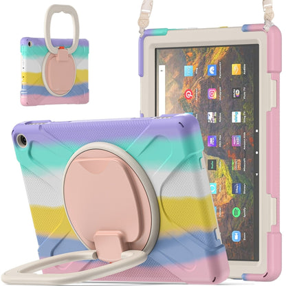 Silicone + PC Protective Case with Holder & Shoulder Strap For Amazon Kindle Fire HD 10 2021(Colorful Pink) - Amazon by buy2fix | Online Shopping UK | buy2fix