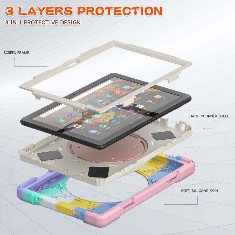 Silicone + PC Protective Case with Holder & Shoulder Strap For Amazon Kindle Fire HD 10 2021(Colorful Pink) - Amazon by buy2fix | Online Shopping UK | buy2fix