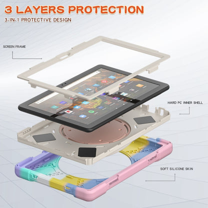 Silicone + PC Protective Case with Holder & Shoulder Strap For Amazon Kindle Fire HD 10 2021(Colorful Pink) - Amazon by buy2fix | Online Shopping UK | buy2fix