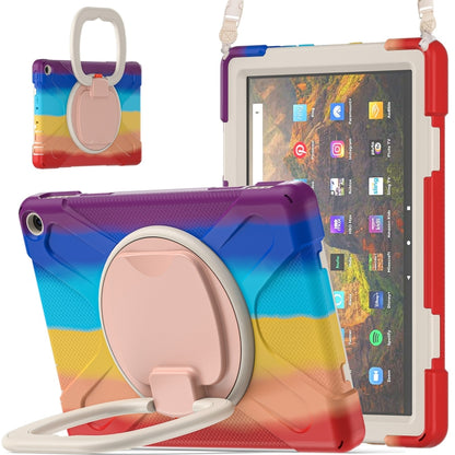 Silicone + PC Protective Case with Holder & Shoulder Strap For Amazon Kindle Fire HD 10 2021(Colorful Red) - Amazon by buy2fix | Online Shopping UK | buy2fix