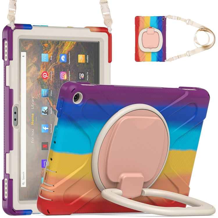 Silicone + PC Protective Case with Holder & Shoulder Strap For Amazon Kindle Fire HD 10 2021(Colorful Red) - Amazon by buy2fix | Online Shopping UK | buy2fix