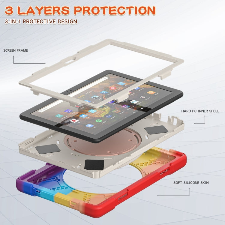 Silicone + PC Protective Case with Holder & Shoulder Strap For Amazon Kindle Fire HD 10 2021(Colorful Red) - Amazon by buy2fix | Online Shopping UK | buy2fix