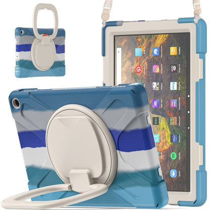 Silicone + PC Protective Case with Holder & Shoulder Strap For Amazon Kindle Fire HD 10 2021(Colorful Blue) - Amazon by buy2fix | Online Shopping UK | buy2fix
