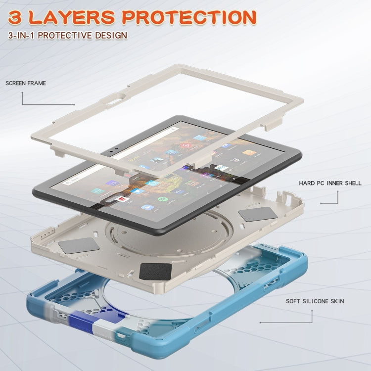 Silicone + PC Protective Case with Holder & Shoulder Strap For Amazon Kindle Fire HD 10 2021(Colorful Blue) - Amazon by buy2fix | Online Shopping UK | buy2fix