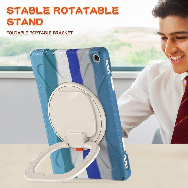 Silicone + PC Protective Case with Holder & Shoulder Strap For Amazon Kindle Fire HD 10 2021(Colorful Blue) - Amazon by buy2fix | Online Shopping UK | buy2fix