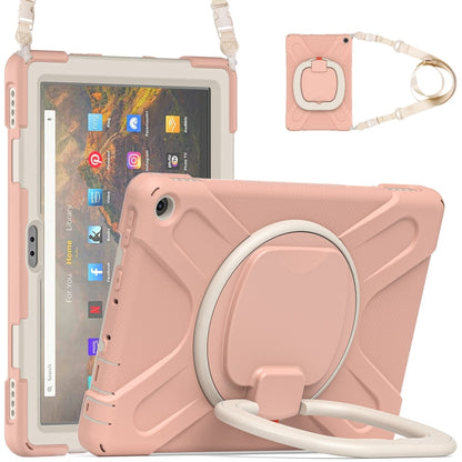 Silicone + PC Protective Case with Holder & Shoulder Strap For Amazon Kindle Fire HD 10 2021(Rose Gold) - Amazon by buy2fix | Online Shopping UK | buy2fix
