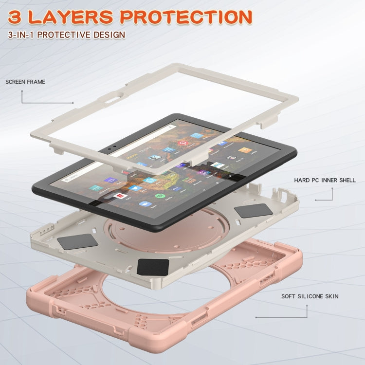Silicone + PC Protective Case with Holder & Shoulder Strap For Amazon Kindle Fire HD 10 2021(Rose Gold) - Amazon by buy2fix | Online Shopping UK | buy2fix