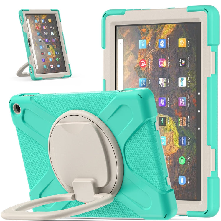 Silicone + PC Protective Case with Holder & Shoulder Strap For Amazon Kindle Fire HD 10 2021(Mint Green) - Amazon by buy2fix | Online Shopping UK | buy2fix