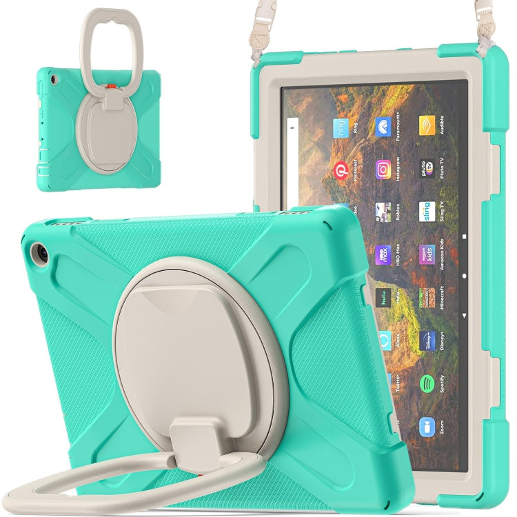 Silicone + PC Protective Case with Holder & Shoulder Strap For Amazon Kindle Fire HD 10 2021(Mint Green) - Amazon by buy2fix | Online Shopping UK | buy2fix