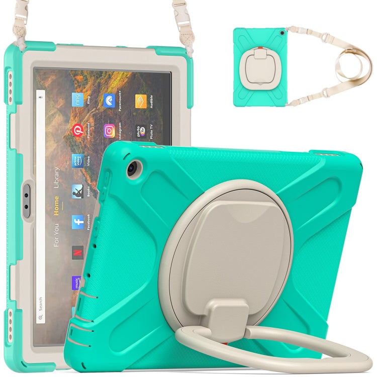 Silicone + PC Protective Case with Holder & Shoulder Strap For Amazon Kindle Fire HD 10 2021(Mint Green) - Amazon by buy2fix | Online Shopping UK | buy2fix