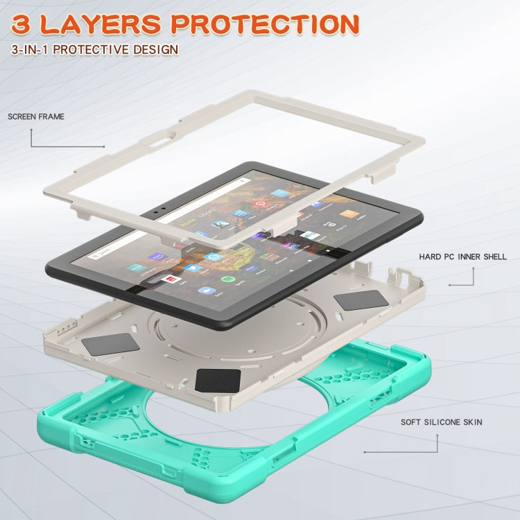 Silicone + PC Protective Case with Holder & Shoulder Strap For Amazon Kindle Fire HD 10 2021(Mint Green) - Amazon by buy2fix | Online Shopping UK | buy2fix