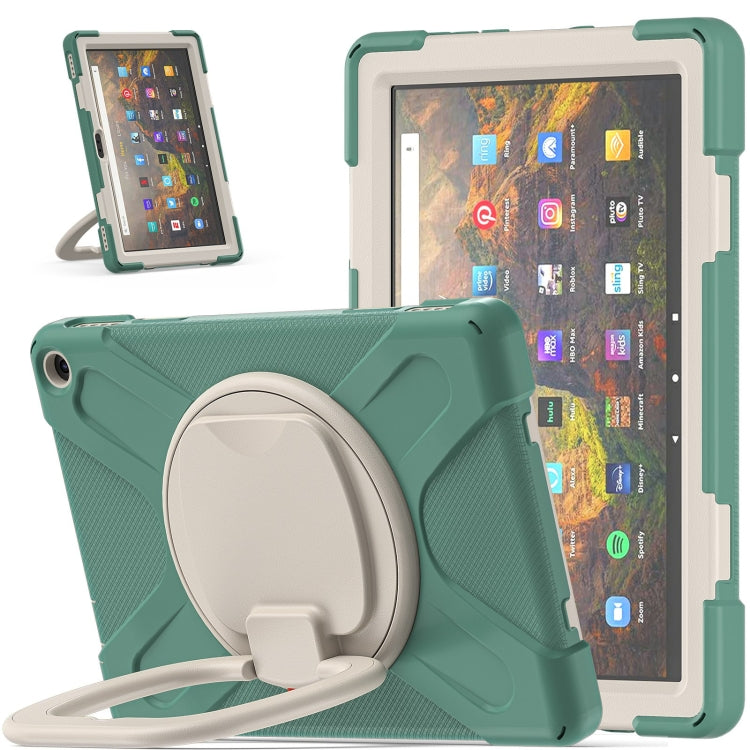 Silicone + PC Protective Case with Holder & Shoulder Strap For Amazon Kindle Fire HD 10 2021(Emerald Green) - Amazon by buy2fix | Online Shopping UK | buy2fix