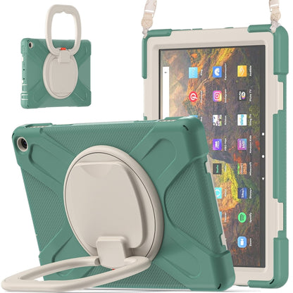 Silicone + PC Protective Case with Holder & Shoulder Strap For Amazon Kindle Fire HD 10 2021(Emerald Green) - Amazon by buy2fix | Online Shopping UK | buy2fix