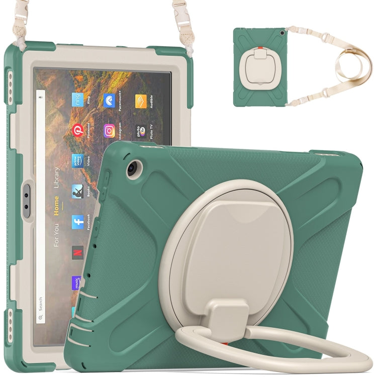 Silicone + PC Protective Case with Holder & Shoulder Strap For Amazon Kindle Fire HD 10 2021(Emerald Green) - Amazon by buy2fix | Online Shopping UK | buy2fix