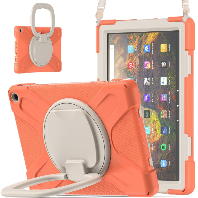Silicone + PC Protective Case with Holder & Shoulder Strap For Amazon Kindle Fire HD 10 2021(Living Coral) - Amazon by buy2fix | Online Shopping UK | buy2fix