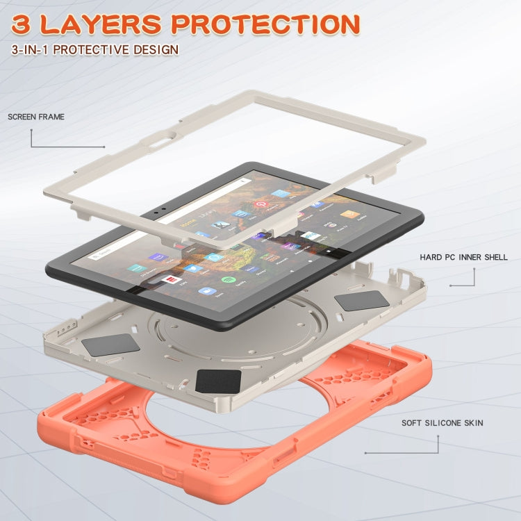 Silicone + PC Protective Case with Holder & Shoulder Strap For Amazon Kindle Fire HD 10 2021(Living Coral) - Amazon by buy2fix | Online Shopping UK | buy2fix