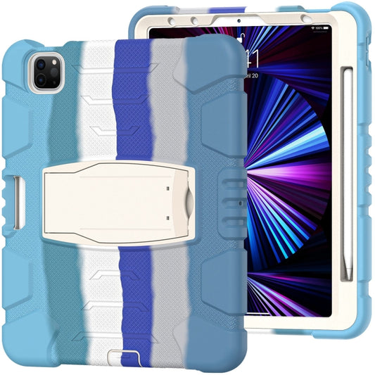 For iPad Pro 11 2022 / 2021 / 2020 / 2018 3-Layer Protection Screen Frame + PC + Silicone Shockproof Combination Tablet Case with Holder(Colorful Blue) - iPad Pro 11 (2022/2021) Cases by buy2fix | Online Shopping UK | buy2fix