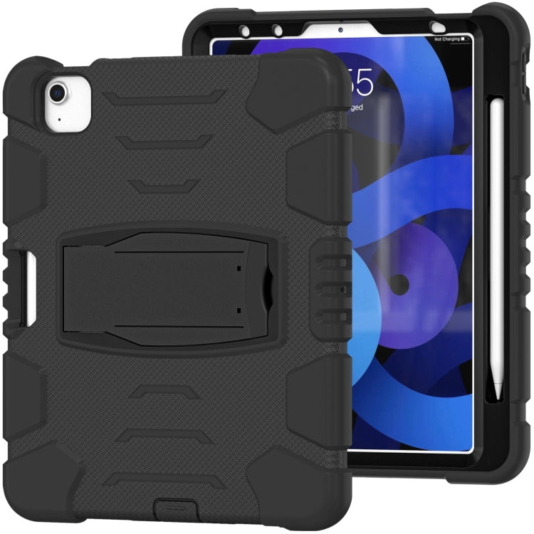 3-Layer PC + Silicone Shockproof Tablet Case with Holder For iPad Air 2020 / 2022 10.9 / Pro 11 2022 / 2021 / 2020 / 2018(Black+Black) - iPad Air (2022) / (2020) 10.9 Cases by buy2fix | Online Shopping UK | buy2fix